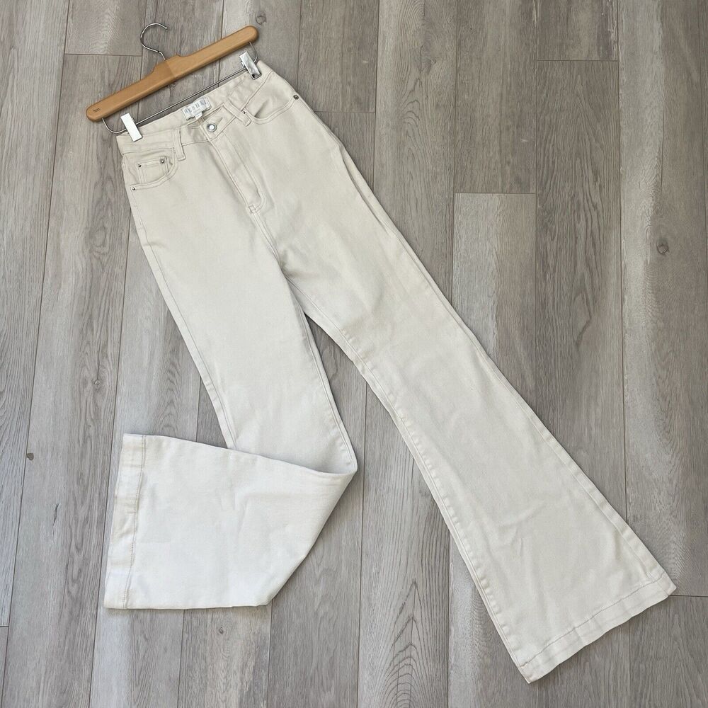 Meshki Flare High Waist Bootcut Denim Jeans White (size 8) minimalist casual